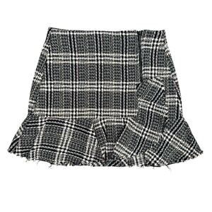 Zara Mini Skirt Tweed Plaid Frayed Hem Asymmetrical Skirt XS Academia NWT